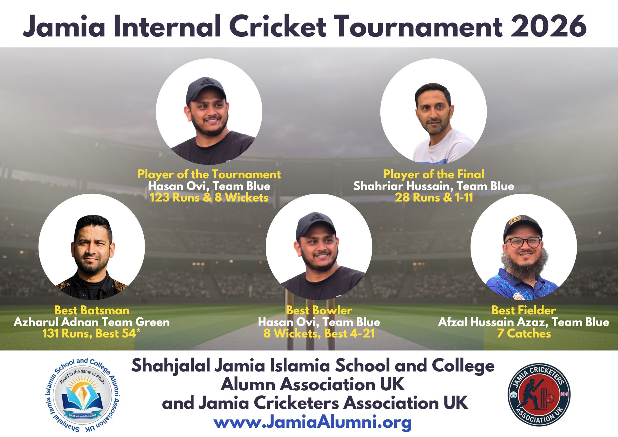 Jamia Internal Cricket Tournament 2026 Honours Outstanding Individual Performers